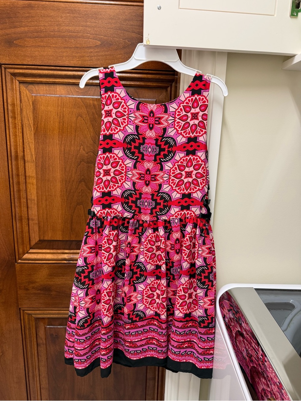 Girls Pink Geometric Print Sleeveless Dress